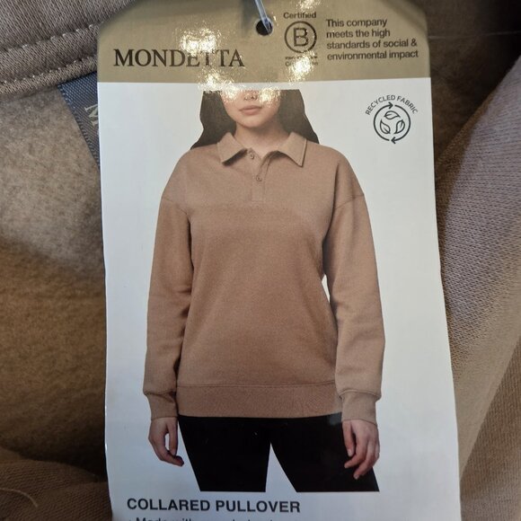Mondetta Collared Pullover Womens XL Tan Fleece Lined Recycled Fabric Sweater - Picture 15 of 16